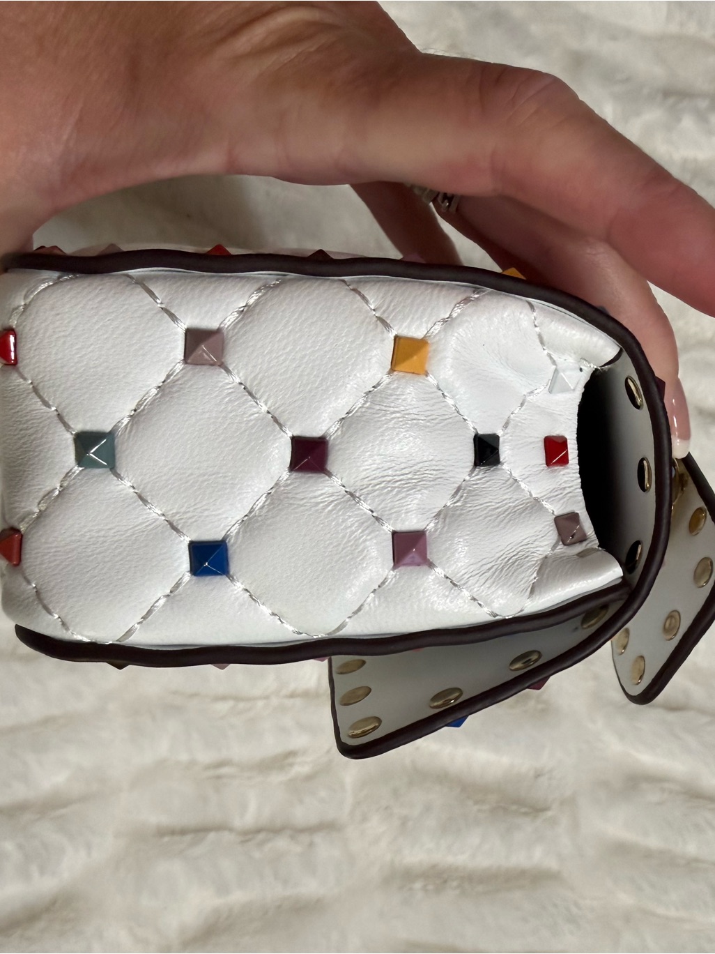 Tiffany And Fred Paris White Quilted Crossbody Bag With Multicolor Stud Accents — image 8 of 8